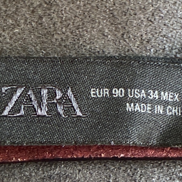NWOT. Zara Brown Leather Studded Slim Belt. Size 34.